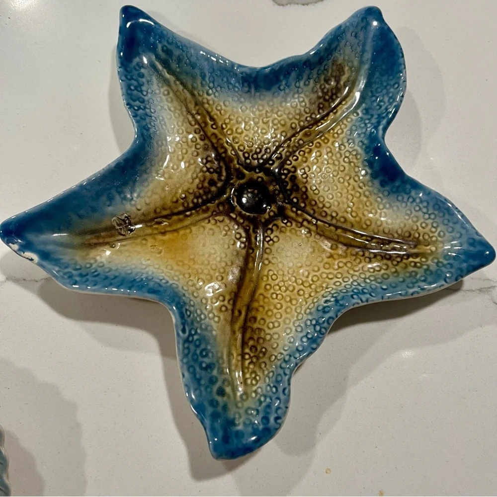 Costal plates,  Set of 3 decorative plates fish starfish shell